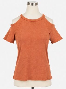 gaze Rust Orange Cold-Shoulder Short Sleeve Top